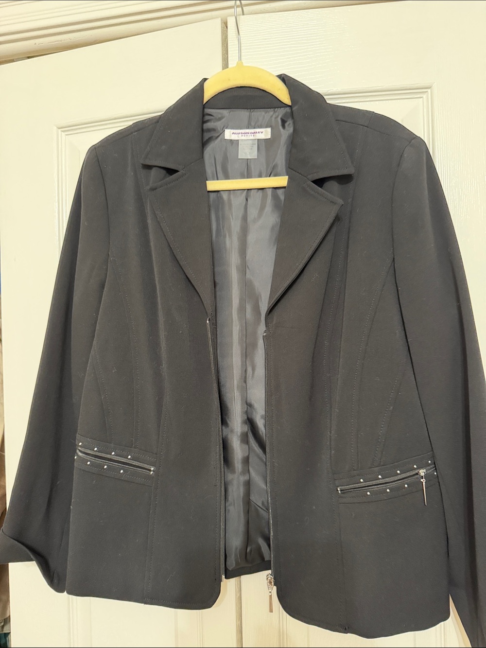 Allison Daley Black Zip-Front Blazer with Studded Pockets